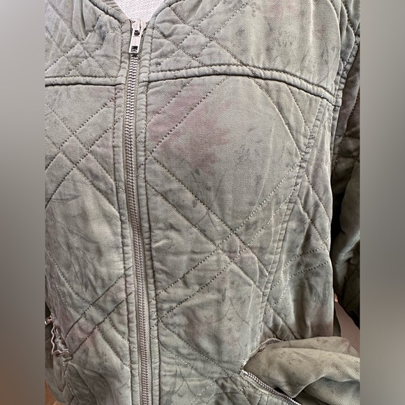Anthropology sz LG olive utility jacket zip front pockets quilted coat sz LG - Picture 4 of 12